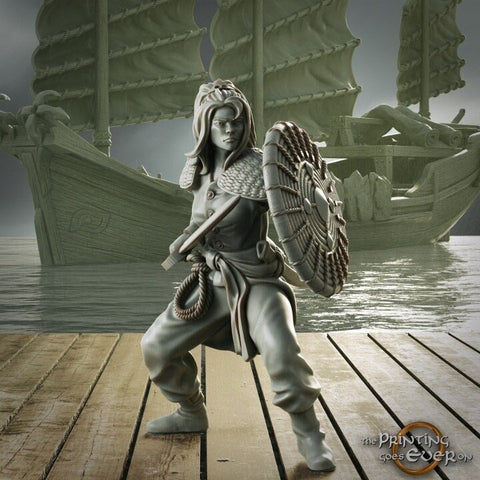 Female Swashbuckler Pirate Fighter | Sea encounter | 28mm, 32mm,54mm,75mm,100mm Scales | Player Character D&D 5e Pathfinder Figurine