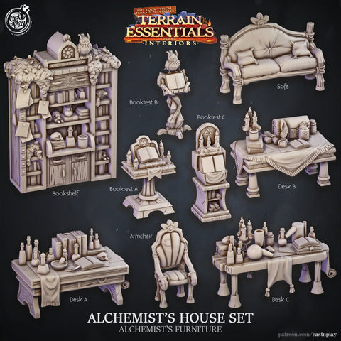 Alchemist's House Furniture Scatter Props Terrain | Solid Resin 28mm, 32mm| Dungeons & Dragons 5e Miniature | Pathfinder RPG Tabletop DnD|