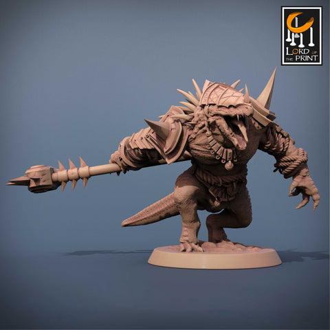 Lizardfolk Lizardman Warrior | 28mm, 32mm,75mm Scales | Dungeons and Dragons | Unpainted Figure | Mammoth Factory