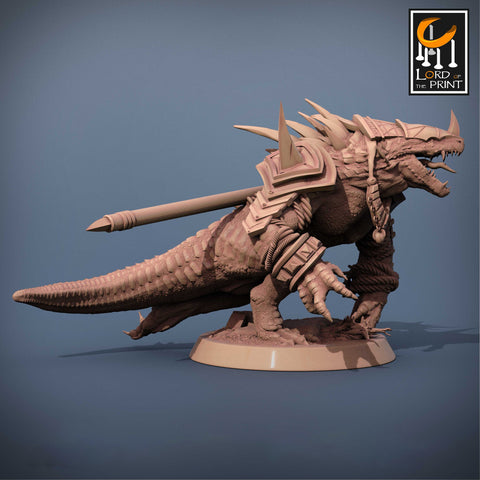 Lizardfolk Lizardman Warrior | 28mm, 32mm,75mm Scales | Dungeons and Dragons | Unpainted Figure | Mammoth Factory