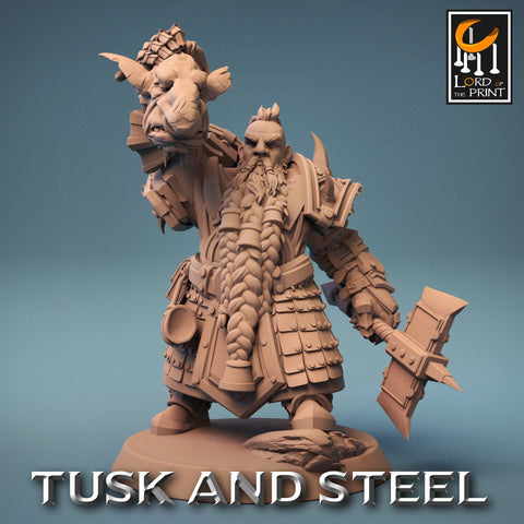 Dwarf Fighter Paladin Axe & Goblin Head Unpainted | 28mm, 32mm,54mm,75mm,100mm Scales | Dungeons and Dragons Pathfinder Lord of The Print