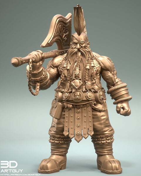 Dwarf Fighter Paladin Axe Unpainted Figure | 28mm, 32mm,54mm,75mm,100mm Scales | Dungeons and Dragons Pathfinder | 3DArtGuy