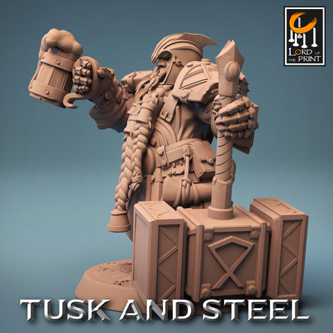 Dwarf Fighter Paladin Beer & Hammer Unpainted Model | 28mm, 32mm,54mm,75mm,100mm Scales | Dungeons and Dragons Pathfinder Lord of The Print