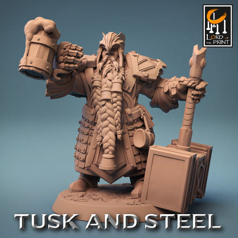 Dwarf Fighter Paladin Beer & Hammer Unpainted Model | 28mm, 32mm,54mm,75mm,100mm Scales | Dungeons and Dragons Pathfinder Lord of The Print