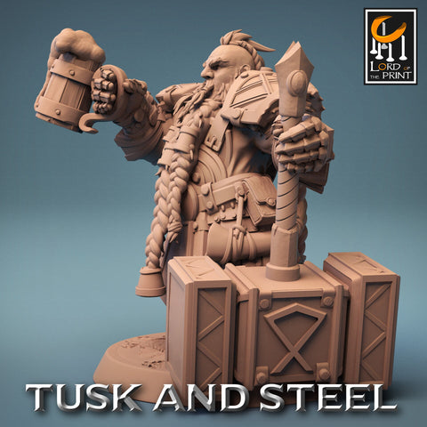 Dwarf Fighter Paladin Beer & Hammer Unpainted Model | 28mm, 32mm,54mm,75mm,100mm Scales | Dungeons and Dragons Pathfinder Lord of The Print