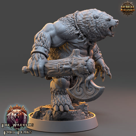 BearFolk Werebear with Axe Humanoid | Scales: 28mm, 32mm,54mm,75mm | D&D 5e Megaboss | Dungeons and Dragons |Pathfinder| Daybreak Miniatures