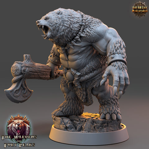 BearFolk Werebear with Axe Humanoid | Scales: 28mm, 32mm,54mm,75mm | D&D 5e Megaboss | Dungeons and Dragons |Pathfinder| Daybreak Miniatures
