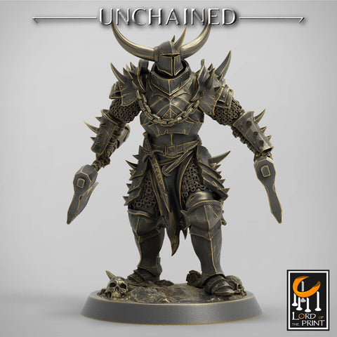 Fighter Dual Axes, Light Soldier, Oathbreaker Paladin, Unpainted Miniature| 28mm, 32mm,54mm,75mm,100mm Scales |Dungeons & Dragons Pathfinder