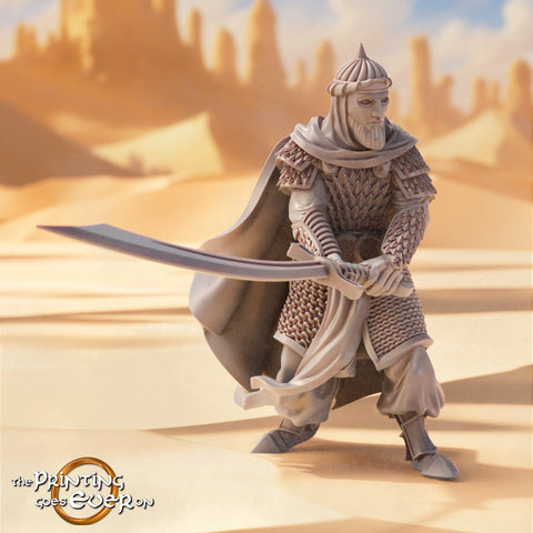Human Ranger Fighter in Chainmail with Scimitar Unpainted Miniature | 28mm, 32mm, 54mm, 75mm, 100mm Scales | Pathfinder Figure |DnD Figurine