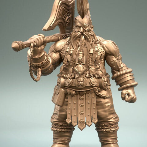 Dwarf Fighter Paladin Axe Unpainted Figure | 28mm, 32mm,54mm,75mm,100mm Scales | Dungeons and Dragons Pathfinder | 3DArtGuy