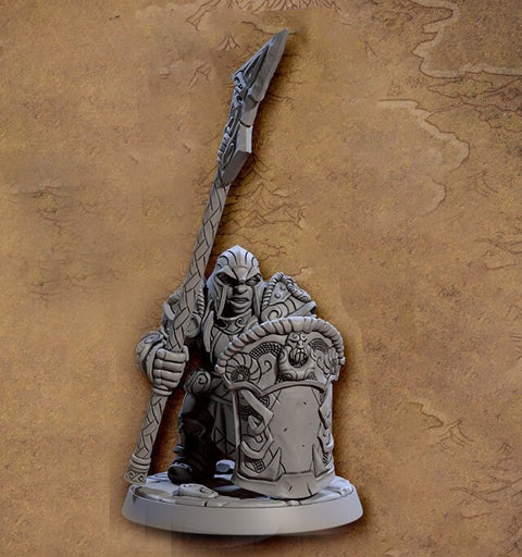 Female Dwarf Fighter Cleric with Halberd & Tower Shield | 28mm, 32mm, 54mm, 75mm Scale Miniature | Dungeons and Dragons | Artisan Guild