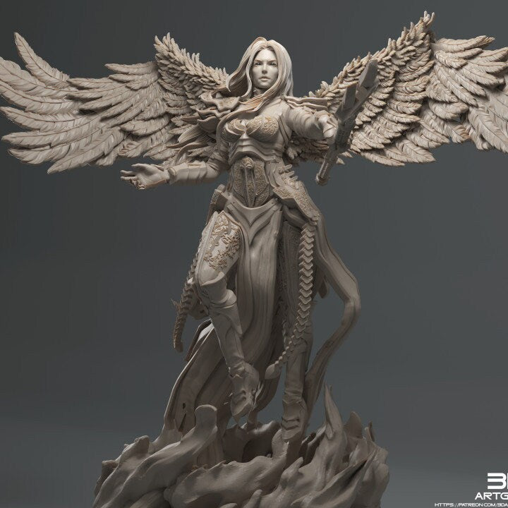 Female Valkyrie Angel Celestial Paladin of Vengeance PC or NPC | 28mm, 32mm Scales also 50mm and 100mm | Dungeons and Dragons | Pathfinder |