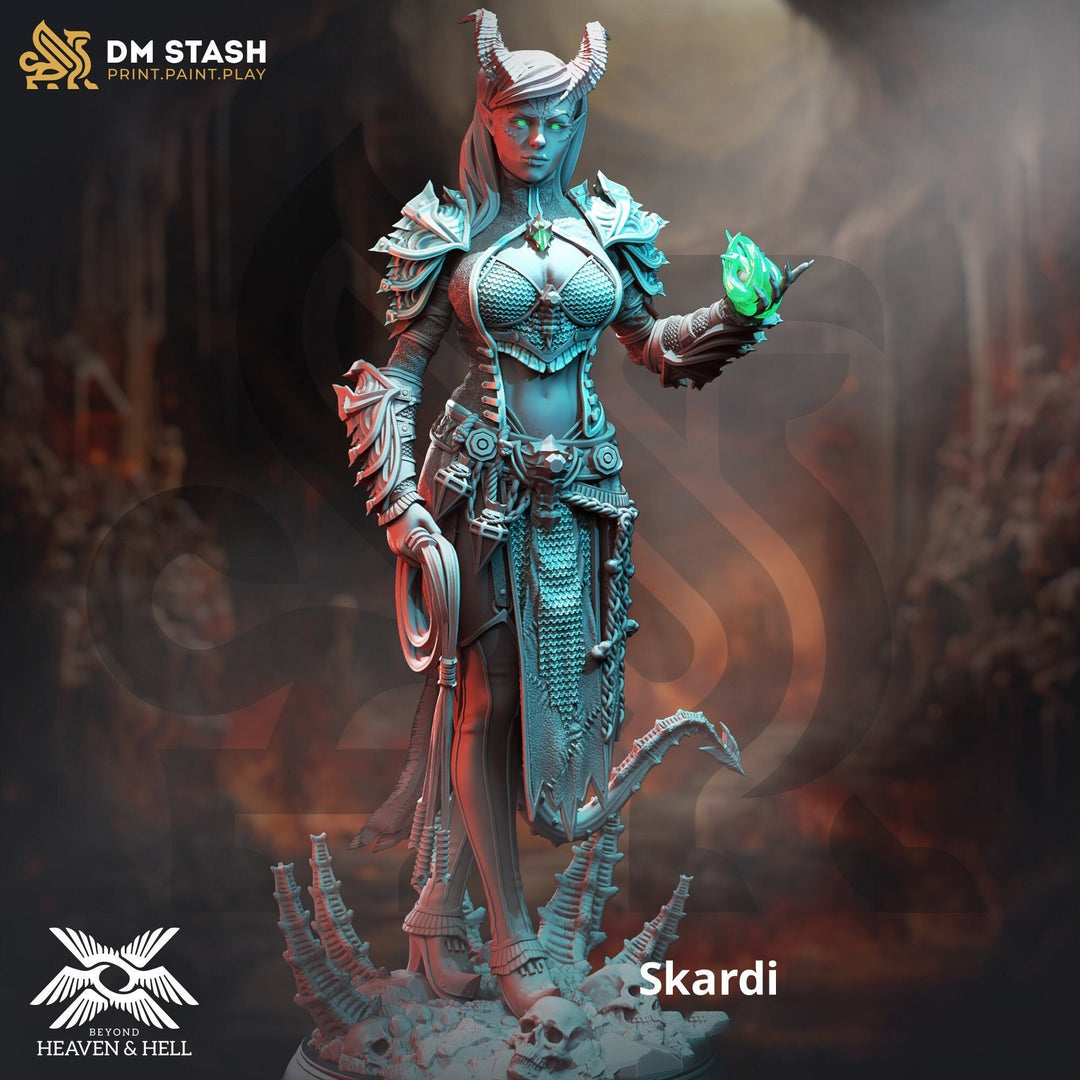 Female Tiefling Sorcerer Warlock Arcane Trickster Miniature | 28mm, 32mm,54mm,75mm, 100mm Scales | Dungeons and Dragons 5E | DM Stash
