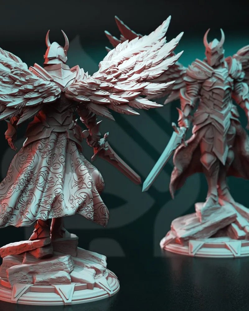Human Winged Paladin Cleric with Sword | Miniature | 28mm, 32mm, 54mm,75mm, 100mm Scales | Pathfinder Figure | DnD | Figurine unpainted |