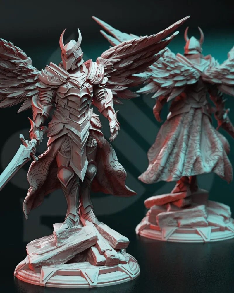 Human Winged Paladin Cleric with Sword | Miniature | 28mm, 32mm, 54mm,75mm, 100mm Scales | Pathfinder Figure | DnD | Figurine unpainted |
