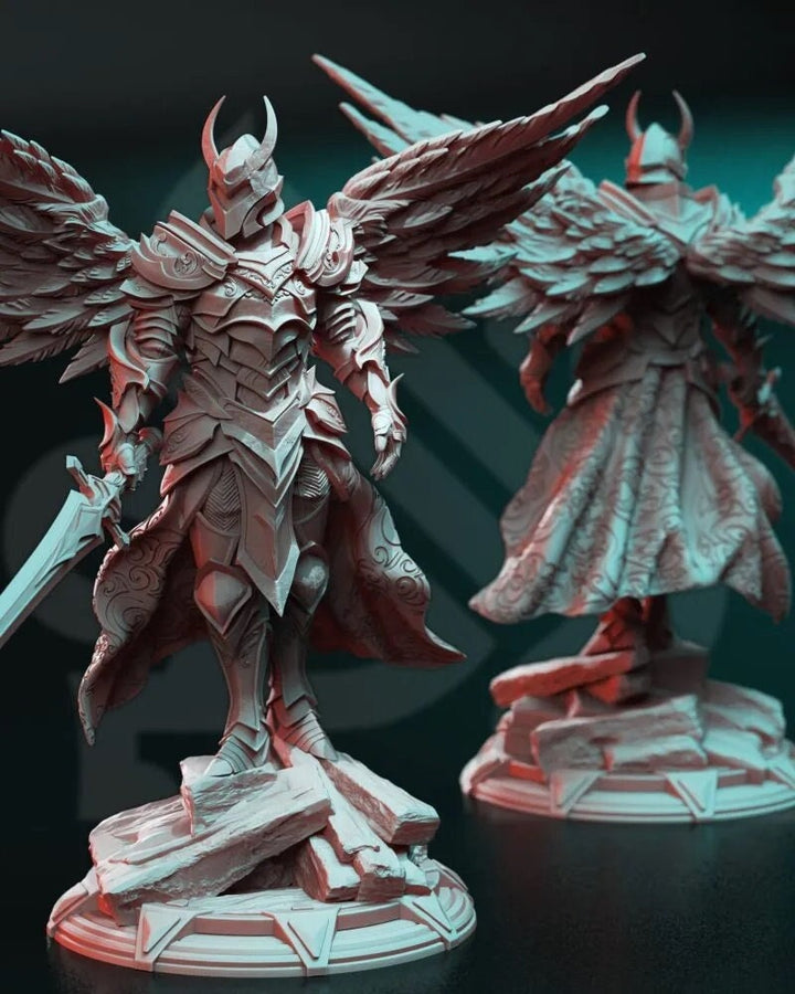 Human Winged Paladin Cleric with Sword | Miniature | 28mm, 32mm, 54mm,75mm, 100mm Scales | Pathfinder Figure | DnD | Figurine unpainted |