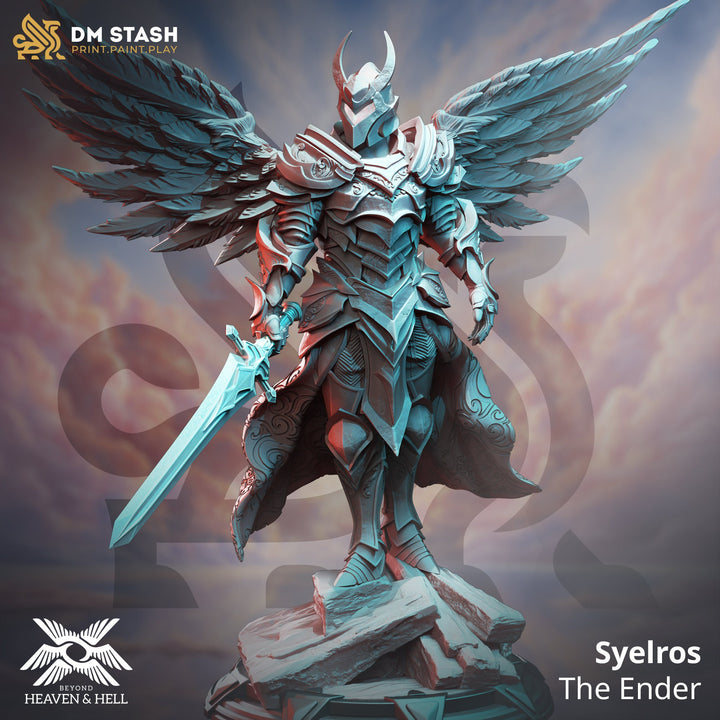 Human Winged Paladin Cleric with Sword | Miniature | 28mm, 32mm, 54mm,75mm, 100mm Scales | Pathfinder Figure | DnD | Figurine unpainted |