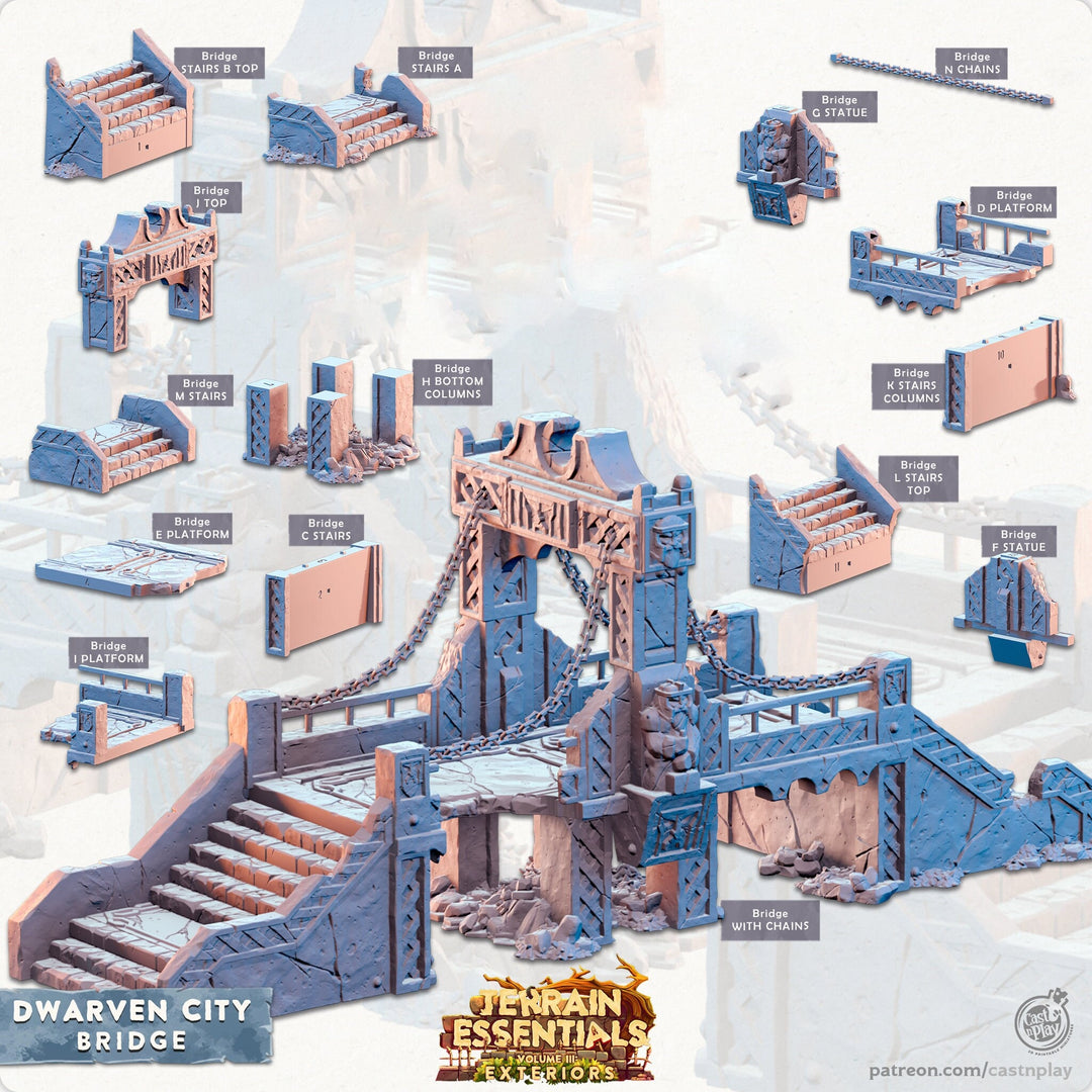 Dwarven City Bridge, Huge 382mm Long Props Terrain | Solid Resin 28mm, 32mm| Dungeons &amp; Dragons 5e Miniature | Pathfinder RPG Tabletop DnD|