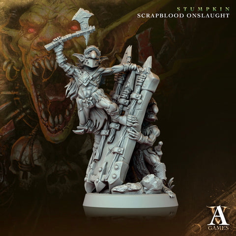 Goblin Pair with Tower Shield | Dungeons and Dragons | 28mm,32mm,54mm,75mm,100mm Scales | Pathfinder Mini for Painting | Archvillain Games