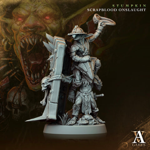 Goblin Pair with Tower Shield | Dungeons and Dragons | 28mm,32mm,54mm,75mm,100mm Scales | Pathfinder Mini for Painting | Archvillain Games