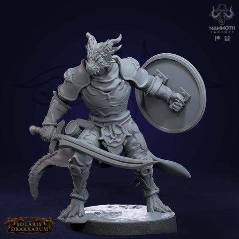 Dragonborn Fighter Sword n Shield | 28mm,32mm,54mm,75mm,100mm Scale Resin Mini | Dungeons and Dragons D&D 5e | Pathfinder | Mammoth Factory