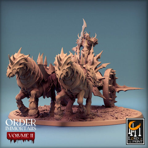 Oathbreaker Paladin (Helm) on Dual horse Chariot, Fighter Unpainted Miniature | 28mm, 32mm,54mm Scales |Dungeons and Dragons Pathfinder