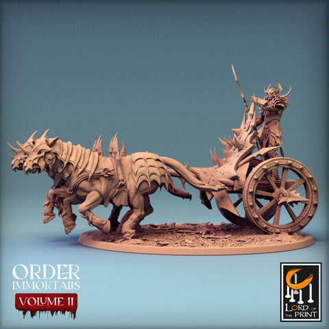 Oathbreaker Paladin (Helm) on Dual horse Chariot, Fighter Unpainted Miniature | 28mm, 32mm,54mm Scales |Dungeons and Dragons Pathfinder
