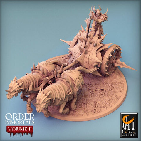 Oathbreaker Paladin (Helm) on Dual horse Chariot, Fighter Unpainted Miniature | 28mm, 32mm,54mm Scales |Dungeons and Dragons Pathfinder