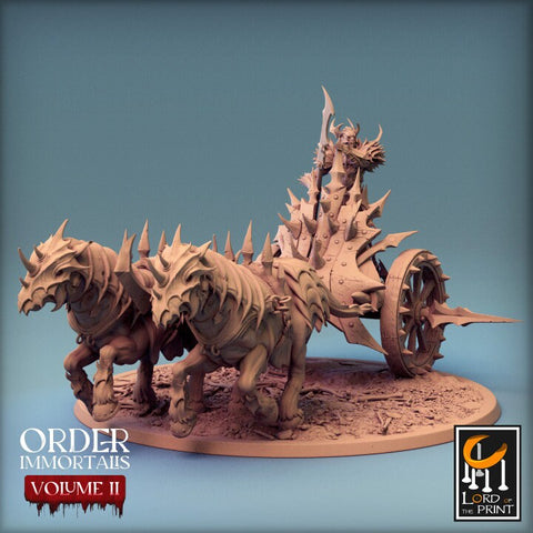 Oathbreaker Paladin (Helm) on Dual horse Chariot, Fighter Unpainted Miniature | 28mm, 32mm,54mm Scales |Dungeons and Dragons Pathfinder