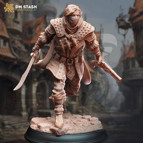 Human Rogue, Gunslinger, Thief, Assassin | 28mm, 32mm,54mm,75mm, 100mm Scale Resin Miniature | Dungeons and Dragons Pathfinder | DM Stash