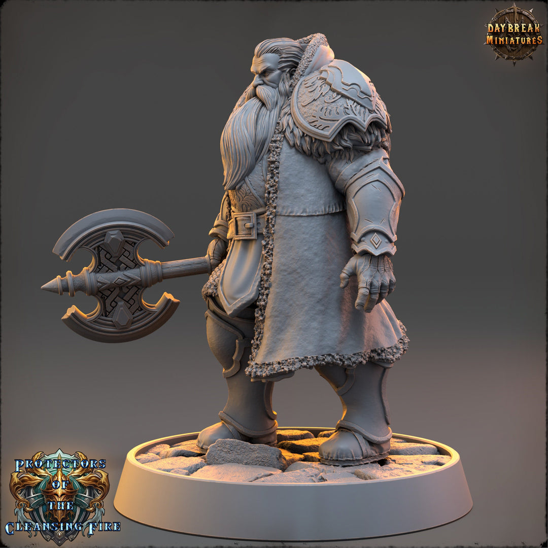 Human Fighter, Cleric with Battle Axe | 28mm, 32mm, 54mm, 75mm, 100mm Scales | Dungeons and Dragons | Pathfinder | Daybreak Miniatures