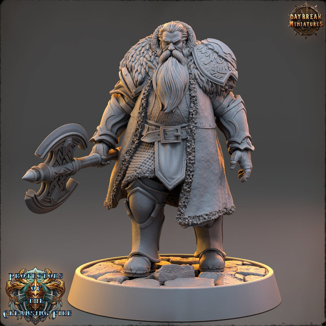 Human Fighter, Cleric with Battle Axe | 28mm, 32mm, 54mm, 75mm, 100mm Scales | Dungeons and Dragons | Pathfinder | Daybreak Miniatures