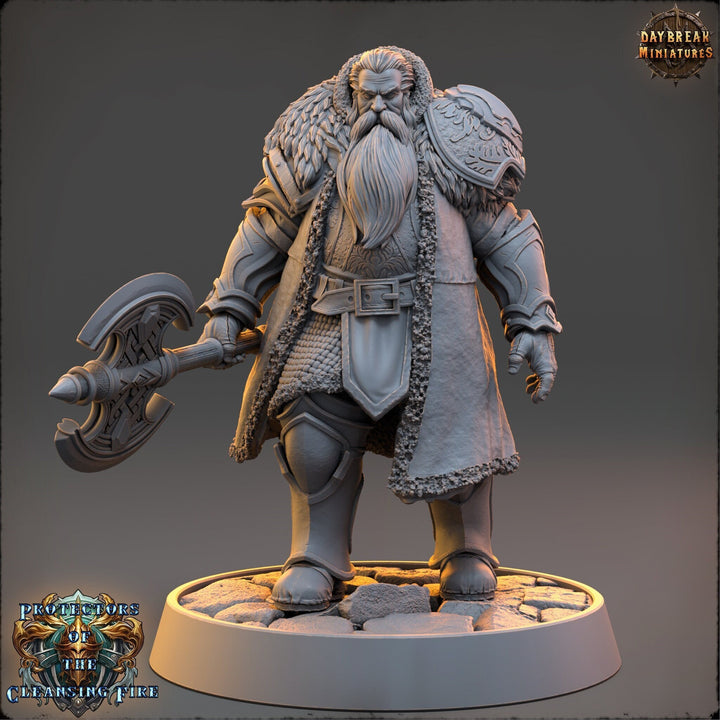 Human Fighter, Cleric with Battle Axe | 28mm, 32mm, 54mm, 75mm, 100mm Scales | Dungeons and Dragons | Pathfinder | Daybreak Miniatures