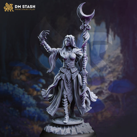 Dark Elf Female Cleric of Eilistraee, Wizard Miniature | 28mm, 32mm,54mm,75mm, 100mm Scales | Dungeons and Dragons Pathfinder | DM Stash