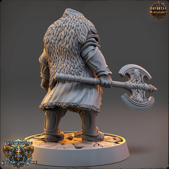 Human Fighter, Cleric with Battle Axe | 28mm, 32mm, 54mm, 75mm, 100mm Scales | Dungeons and Dragons | Pathfinder | Daybreak Miniatures